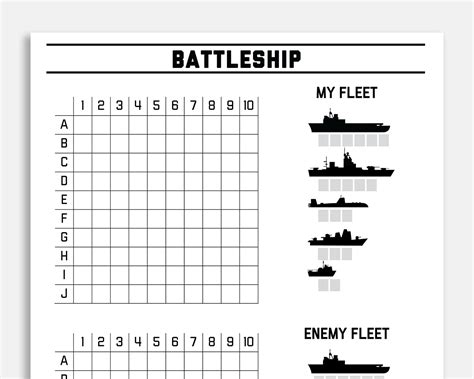 Printable Battleship